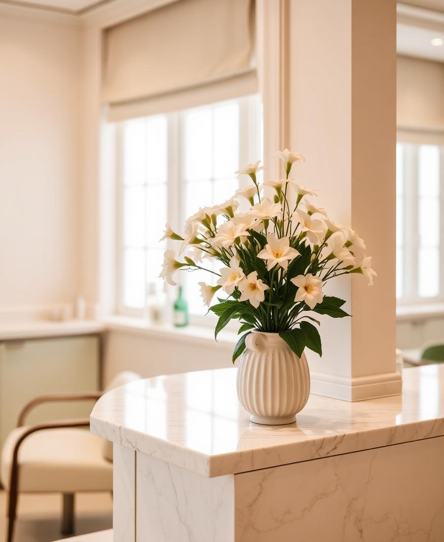 Detaliu floral în recepția salonului